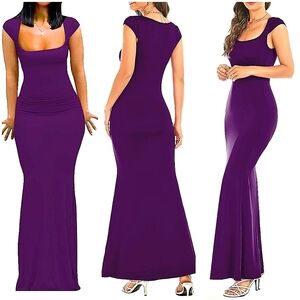 Womens Summer Cap Sleeve Square Neck Bodycon Maxi